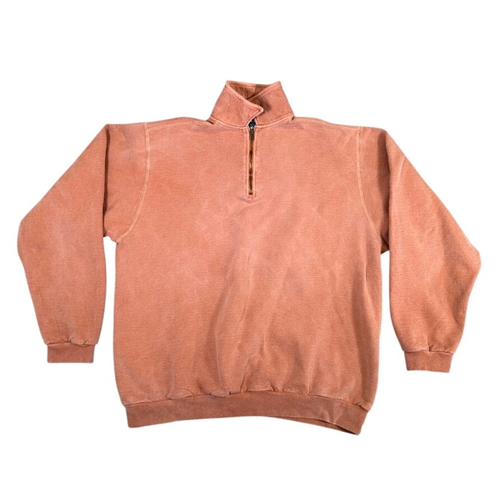 Vintage SDI Quarter Zip Sweatshirt Mens Large Orange Pink 100% Cotton Canada